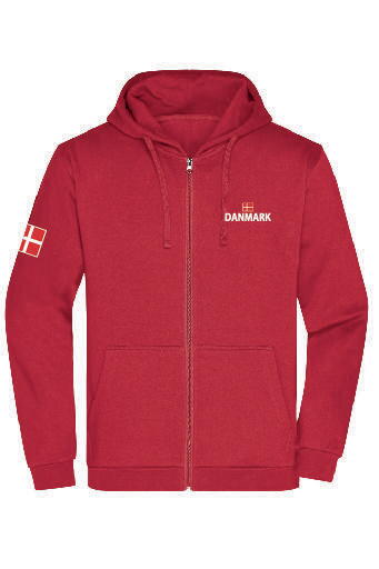 Danmarks Hoodie med Zip Rød